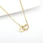 Double Heart Stainless Steel Gold Plated Pendant Necklace - Image 3