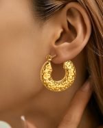 Irregular Circle Wrinkles Pattern Stainless Steel Earring - Image 3