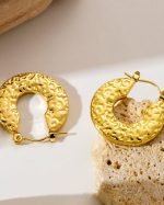 Irregular Circle Wrinkles Pattern Stainless Steel Earring - Image 2