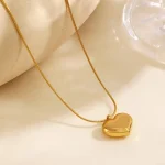 Golden Solid Heart Stainless Steel Pendant Necklace - Image 2