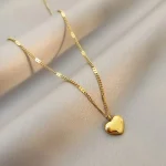 Golden Solid Heart Stainless Steel Pendant Necklace - Image 5