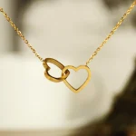 Double Heart Stainless Steel Gold Plated Pendant Necklace
