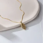 Titanium Flora Leaf minimal design Pendant Necklace