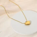 Golden Solid Heart Stainless Steel Pendant Necklace