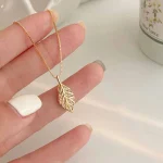 Titanium Flora Leaf minimal design Pendant Necklace - Image 3