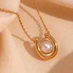 Orb Pearl Crescent Pendant Necklace - Image 2