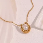 Orb Pearl Crescent Pendant Necklace - Image 6