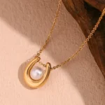 Orb Pearl Crescent Pendant Necklace - Image 5