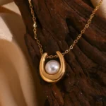Orb Pearl Crescent Pendant Necklace - Image 3