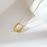 Orb Pearl Crescent Pendant Necklace