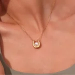 Orb Pearl Crescent Pendant Necklace - Image 4