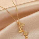 Golden Flutter Wings Pendant Necklace - Image 2