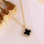 Crystal Noir Clover Necklace