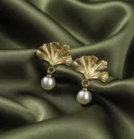 Ginkgo Leaf Pearl Drop Earrings - Image 5