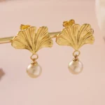 Ginkgo Leaf Pearl Drop Earrings