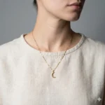 Textured Crescent Moon Pendant Necklace - Image 4