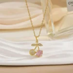 Pink Cherry Blossom Pendant Necklace - Image 2