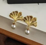 Ginkgo Leaf Pearl Drop Earrings - Image 4