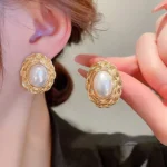 Vintage Wreath Pearl Stud Earrings - Image 5