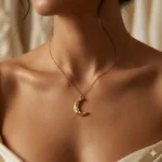 Textured Crescent Moon Pendant Necklace - Image 3