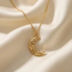 Textured Crescent Moon Pendant Necklace