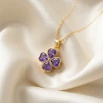 Purple Blossom Clover Pendant Necklace