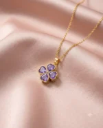 Purple Blossom Clover Pendant Necklace - Image 2