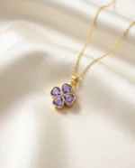Purple Blossom Clover Pendant Necklace - Image 3