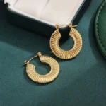 Ridged Gold Hoop Earrings - Image 3