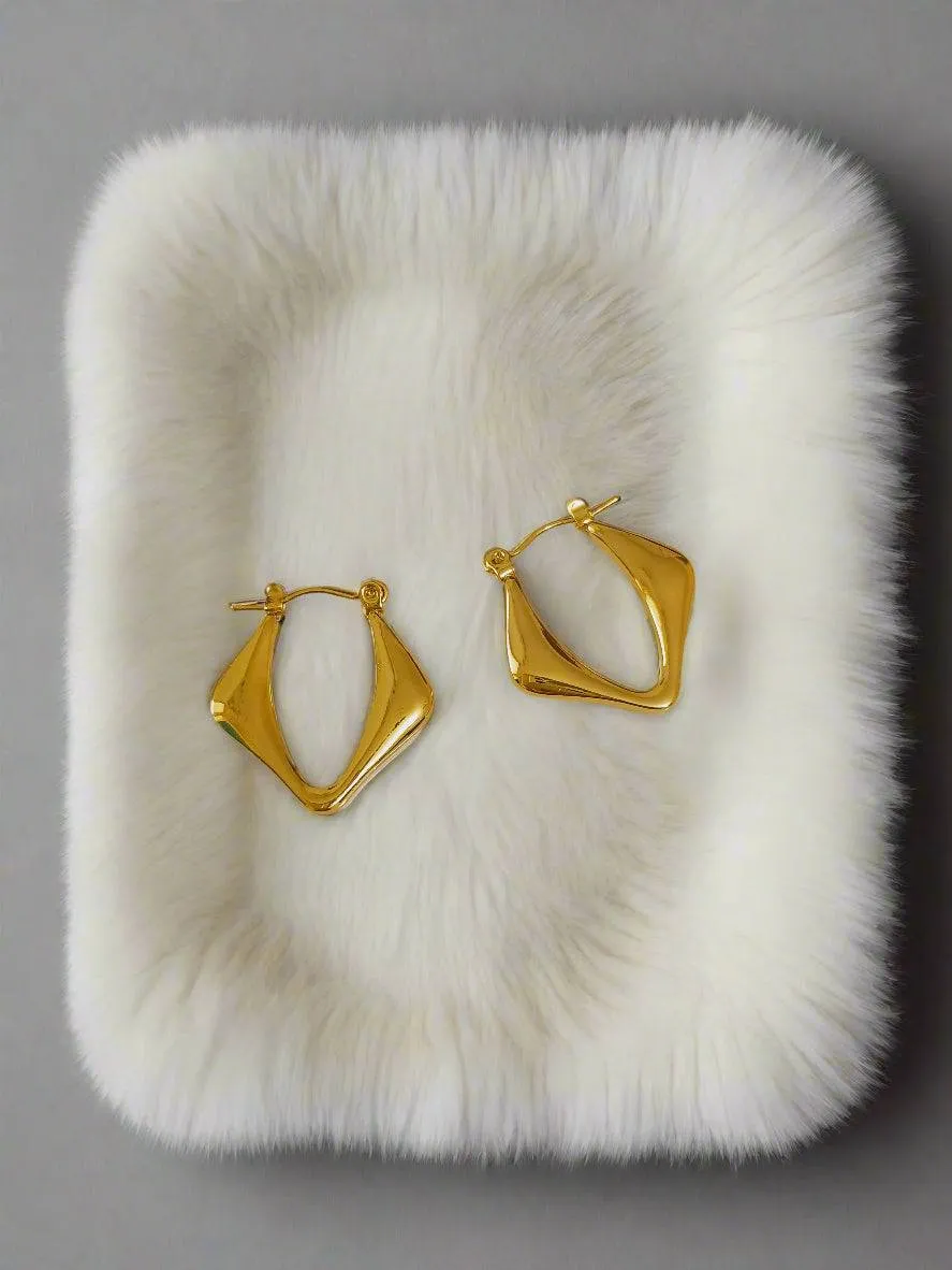 Asymmetric Fold Gold Hoops Earrings - Image 7
