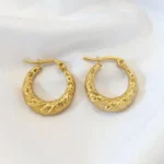 Engraved Garden Gold Hoops Earrings - Image 2