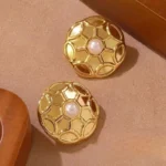 Honeycomb Pearl Stud Earrings - Image 2