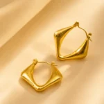 Asymmetric Fold Gold Hoops Earrings - Image 5
