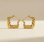 Twisted Square Gold Hoop Earrings - Image 2