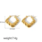 Twisted Square Gold Hoop Earrings - Image 4