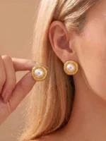 Baroque Pearl Stud Earrings - Image 7