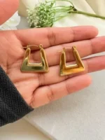 Chunky Trapezoid Hoop Earrings - Image 5