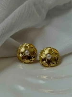 Honeycomb Pearl Stud Earrings - Image 3