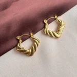 Twisted Square Gold Hoop Earrings - Image 5