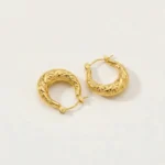 Engraved Garden Gold Hoops Earrings