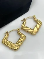 Twisted Square Gold Hoop Earrings - Image 6