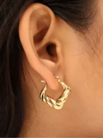 Twisted Square Gold Hoop Earrings - Image 3