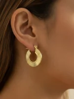 Ridged Gold Hoop Earrings - Image 4