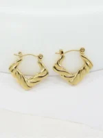 Twisted Square Gold Hoop Earrings - Image 7