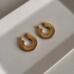 Ridged Gold Hoop Earrings - Image 2