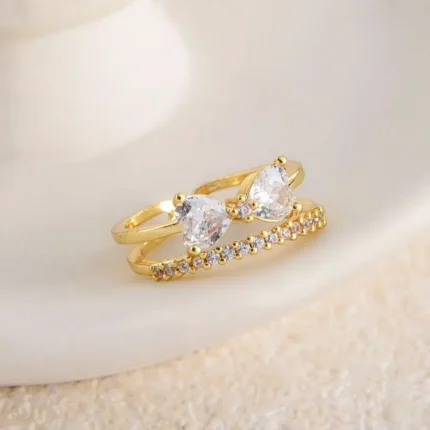 Crystal Bow Tie Double Ring