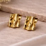 Crinkled Gold Square Stud Earring