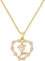 White Rose Heart Pendant Necklace - Image 3