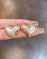 Puffy Pearl Heart Earrings - Image 6