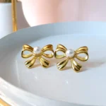 Pearl Bow Stud Earrings - Image 3